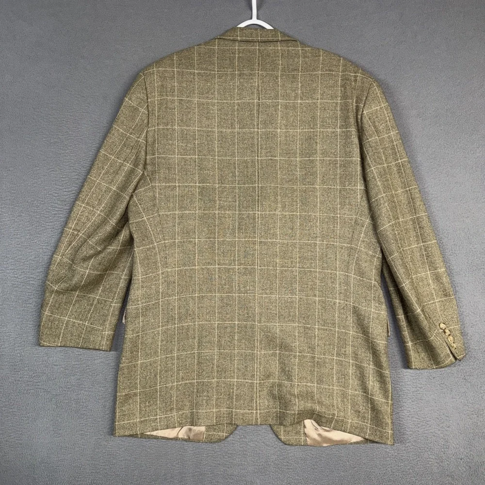 Ralph Ralph Lauren Blazer Mens 46 Tan Heathered Window Check Wool Silk Linen VTG